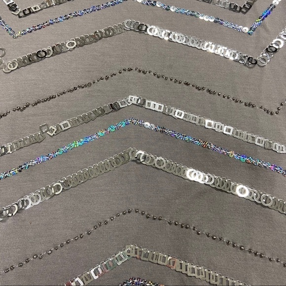 Willi Smith Chevon sequin stripe gray tank small - Picture 4 of 5